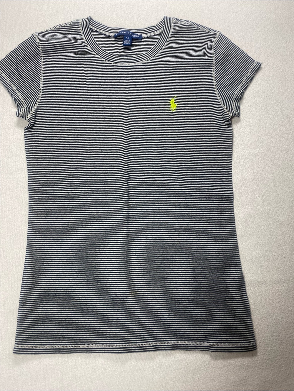 Ralph Lauren Black & White Striped Short Sleeve Tee with Yellow Pony